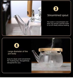 1000ml Heat Resistant Glass Teapot with Bamboo Handle and Glass Infuser Loose Leaf Tea Maker for Home
