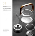 1000ml Heat Resistant Glass Teapot with Bamboo Handle and Glass Infuser Loose Leaf Tea Maker for Home