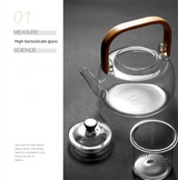 1000ml Heat Resistant Glass Teapot with Bamboo Handle and Glass Infuser Loose Leaf Tea Maker for Home - 45-Degree Angle