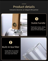 1500ml Heat Resistant Glass Teapot with Bamboo Handle and Glass Infuser Loose Leaf Tea Maker for Home - Front View