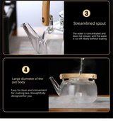 1500ml Heat Resistant Glass Teapot with Bamboo Handle and Glass Infuser Loose Leaf Tea Maker for Home