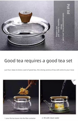 1500ml Heat Resistant Glass Teapot with Bamboo Handle and Glass Infuser Loose Leaf Tea Maker for Home - Top-Down View