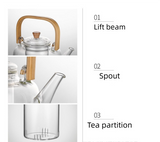 1500ml Heat Resistant Glass Teapot with Bamboo Handle and Glass Infuser Loose Leaf Tea Maker for Home - Rear View