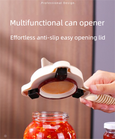 4-in-1 Adjustable Jar Opener Multi-Functional Bottle Lid Remover Labor-Saving Kitchen Tool Khaki