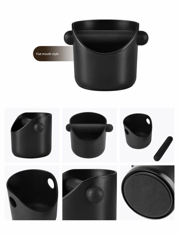 Compact Flat Mouth Espresso Knock Box Coffee Grounds Waste Bin with Anti-Slip Base and Rubber Bar for Home Coffee Stations
