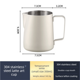 350ml Stainless Steel Milk Frothing Pitcher Pointed Spout Steaming Jug with Measurement Marks for Latte Art Home Baristas White