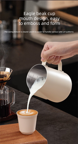 350ml Stainless Steel Milk Frothing Pitcher Pointed Spout Steaming Jug with Measurement Marks for Latte Art Home Baristas White - Top-Down View