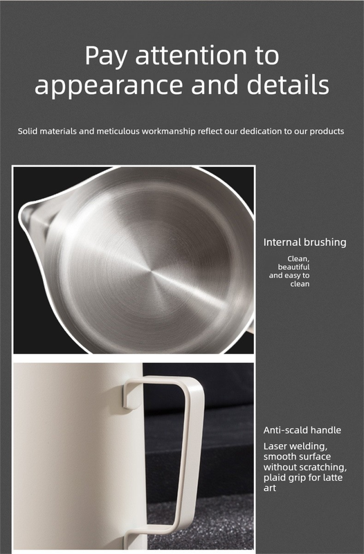 350ml Stainless Steel Milk Frothing Pitcher Pointed Spout Steaming Jug with Measurement Marks for Latte Art Home Baristas White