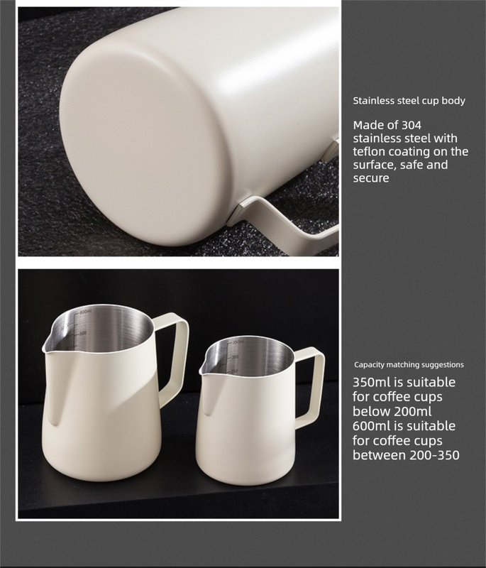 350ml Stainless Steel Milk Frothing Pitcher Pointed Spout Steaming Jug with Measurement Marks for Latte Art Home Baristas White