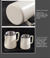 350ml Stainless Steel Milk Frothing Pitcher Pointed Spout Steaming Jug with Measurement Marks for Latte Art Home Baristas White - Low Angle