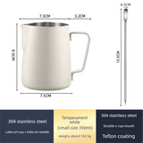 350ml Stainless Steel Milk Frothing Pitcher with Latte Art Pen Pointed Spout Steaming Jug Set for Home Baristas White