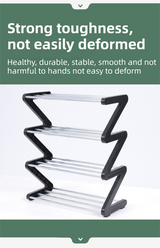 Grey Stable Z-Shaped 4-Tier Shoe Rack(51x45CM) - Waterproof Cloth & Sturdy Steel Pipe, Easy Assembly & Space Saving for Dormitory & Small Apartments