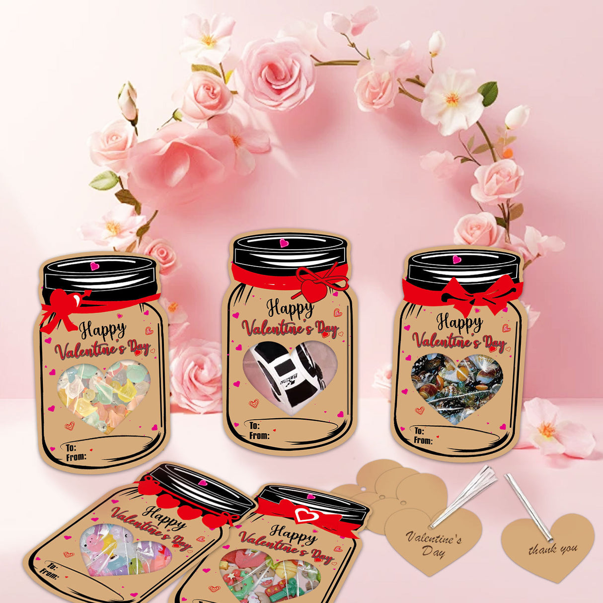 50PCS Valentine's Day Drift Bottle Shaped Gift Card Set - Premium Coated Paper Greeting Card for Family / School Exchanges and Party Favors