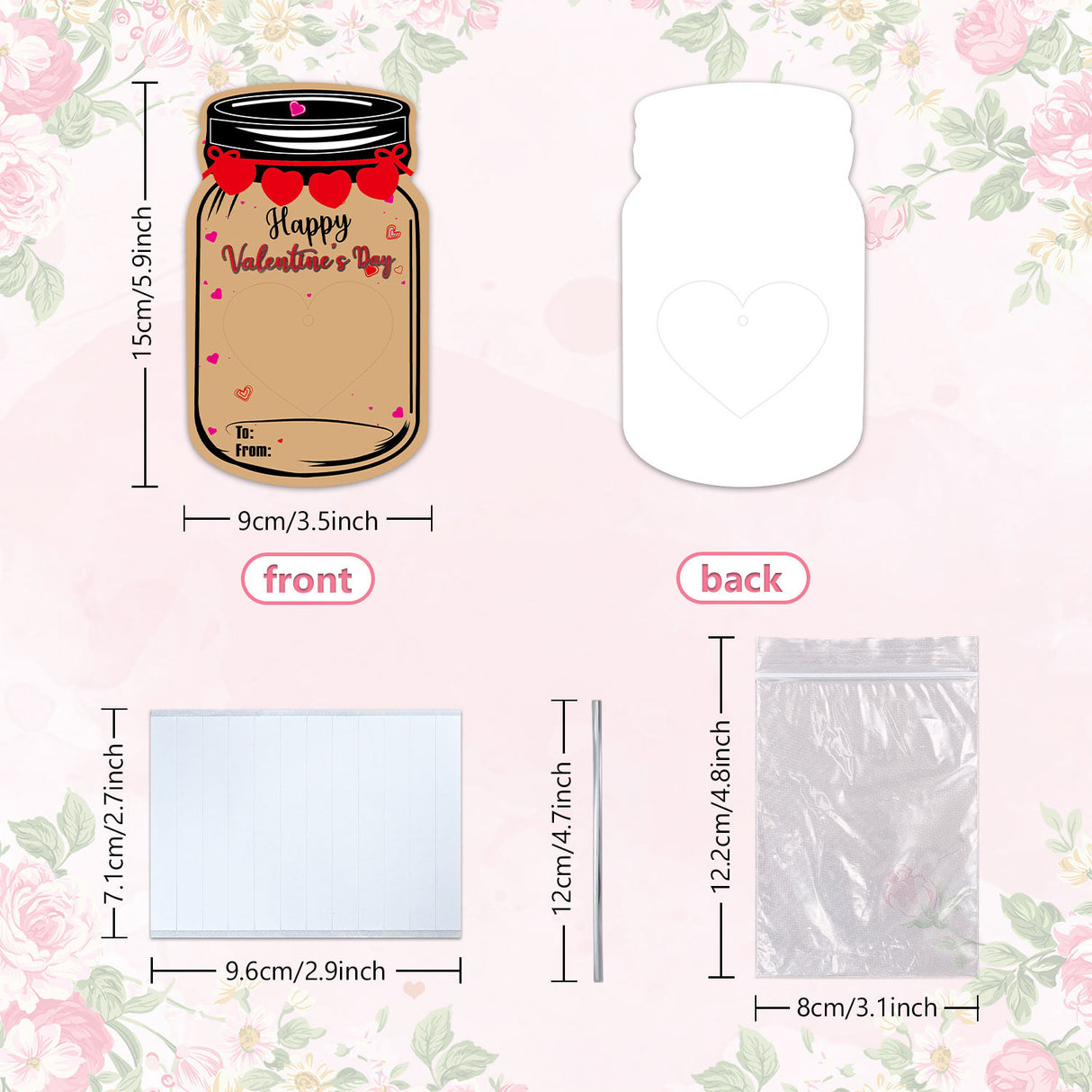 60PCS Valentine's Day Drift Bottle Shaped Gift Card Set - Premium Coated Paper Greeting Card for Family / School Exchanges and Party Favors