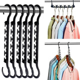 5-Tier Black Stainless Steel Pants Rack and 10-Pack Magic Cascading Hangers Set - Space-Saving Closet Organizer Kit - Front View