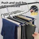 5-Tier Black Stainless Steel Pants Rack and 10-Pack Magic Cascading Hangers Set - Space-Saving Closet Organizer Kit - Top-Down View
