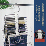 5-Tier Black Stainless Steel Pants Rack and 10-Pack Magic Cascading Hangers Set - Space-Saving Closet Organizer Kit - 45-Degree Angle