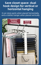 5-Tier Black Stainless Steel Pants Rack and 10-Pack Magic Cascading Hangers Set - Space-Saving Closet Organizer Kit