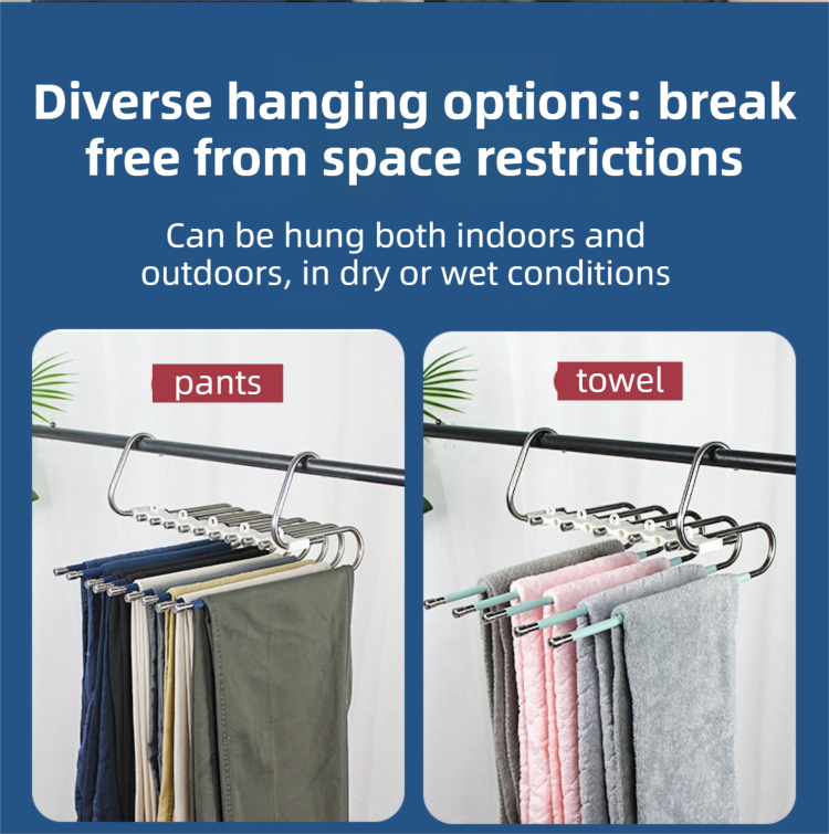 5-Tier Black Stainless Steel Pants Rack and 10-Pack Magic Cascading Hangers Set - Space-Saving Closet Organizer Kit