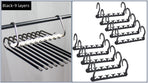 Ultimate Closet Space-Saver Set: 9-Tier Black Stainless Steel Retractable Pants Rack & 10-Pack Multi-Port Magic Hangers
