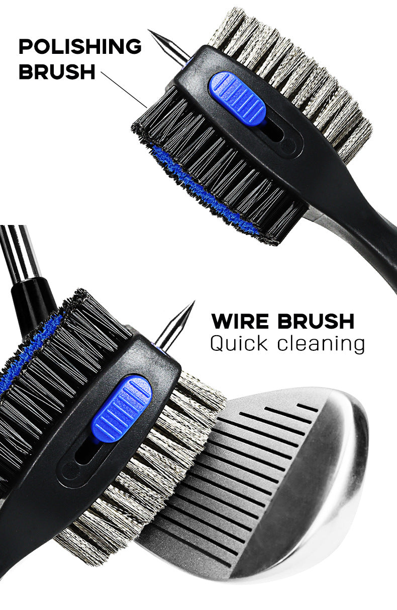 Grey Premium Golf Club Cleaning Brush Extra Large Head Dual Bristles Retractable Zip Line & Groove Cleaner Spike Anti-Slip Ergonomic Grip 29cm