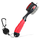 Red Premium Golf Club Cleaning Brush Extra Large Head Dual Bristles Retractable Zip Line & Groove Cleaner Spike Anti-Slip Ergonomic Grip 29cm