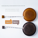 Coffee Handmade Crazy Horse Leather Retractable Tape Measure Keychain Dual Sided Scale 150cm/60" Mini Pocket Ruler for Sewing & Body Measuring