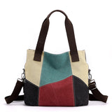 Red Vintage Patchwork Canvas Tote Bag Large Capacity Multi-Pocket Women's Shoulder Handbag for Office Travel and Daily Use