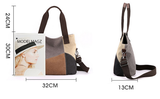 Red Vintage Patchwork Canvas Tote Bag Large Capacity Multi-Pocket Women's Shoulder Handbag for Office Travel and Daily Use - Front View
