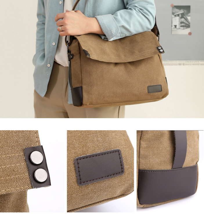 Black Men's Large Capacity Canvas Messenger Bag Lightweight Multi-Pocket Crossbody Shoulder Bag for Work Casual Travel iPad Compatible