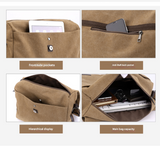Brown Men's Large Capacity Canvas Messenger Bag Lightweight Multi-Pocket Crossbody Shoulder Bag for Work Casual Travel iPad Compatible - Top-Down View