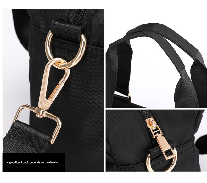 Black Women's Large Capacity Water-Resistant Nylon Handbag Multi-Compartment Crossbody Shoulder Bag for Work Travel and Daily Use 30cm