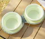 Light Yellow Portable Collapsible Double Pet Bowls for Dogs and Cats - 2x 450ml Food Grade Silicone Travel Feeder with Zippered Paw Carrying Case - Lightweight Outdoor Water and Food Bowl Set