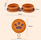 Light Yellow Portable Collapsible Double Pet Bowls for Dogs and Cats - 2x 450ml Food Grade Silicone Travel Feeder with Zippered Paw Carrying Case - Lightweight Outdoor Water and Food Bowl Set - Front View