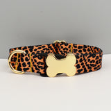 XL Leopard Print Boho Patterned Dog Collar with Gold Metal Bone Buckle Adjustable Tribal & Leopard Print Neck Strap for Puppies & Dogs