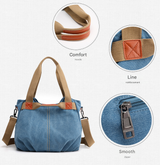 Coffee Women's Retro Canvas Tote Bag Large Capacity Shoulder Handbag Adjustable Crossbody Strap 35cm for Travel Work & Daily Use - Front View