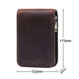 Wine Red 12-Slot Genuine Crazy Horse Leather Fountain Pen Case - Handcrafted Large Capacity Zippered Pen Organizer & Stationery Pouch - Front View