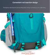 Green Professional Large Capacity Hiking Backpack - Waterproof Lightweight Outdoor Trekking Rucksack with Hydration Port and Emergency Safety Whistle - Top-Down View