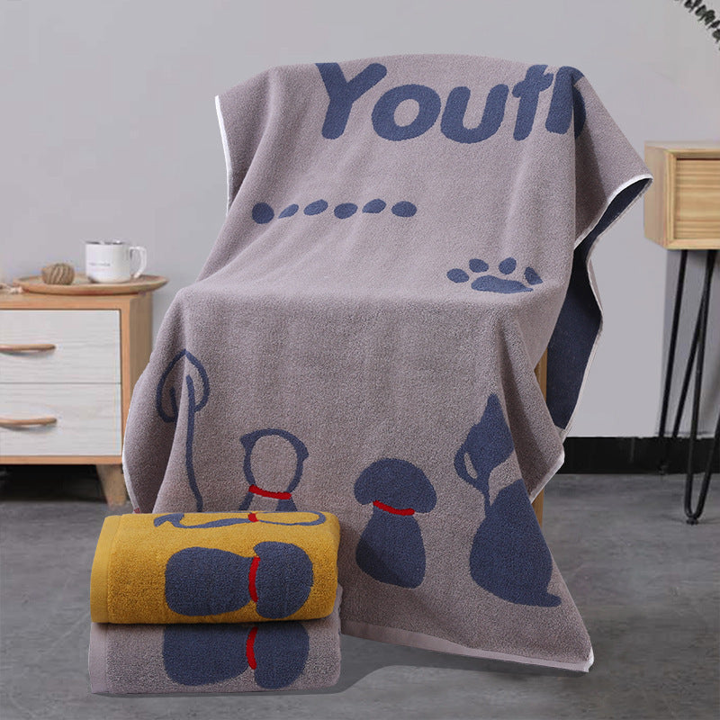 Grey Dog Deluxe Extra Large Pure Cotton Beach & Bath Towel | Highly Absorbent, Thick 70 x 140 cm | Fun Cartoon Design
