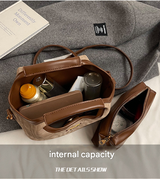 Coffee-brown Vintage Soft PU Leather Crossbody Handbag | Large Capacity Shoulder Tote | Unique Minimalist Design - Side View