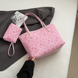 Pink Large Capacity Daily Commuter Tote Bag Set | Versatile Shoulder Handbag with Matching Pouch | 38cm Length Casual Carryall