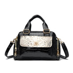 Black Luxurious Patterned Handbag | Structured Top Handle Shoulder Bag | Fashion Trend High-Gloss Tote