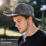 Army Green Foldable Wide Brim Sun Hat Unisex Bucket Safari Cap Adjustable 56-60cm for Fishing Hiking Camping and Outdoor Travel - Side View