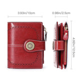Red Women's Short Leather Wallet - European Style Waxed Leather Coin Purse with Zipper Card Holder in Red - Side View