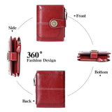 Red Women's Short Leather Wallet - European Style Waxed Leather Coin Purse with Zipper Card Holder in Red