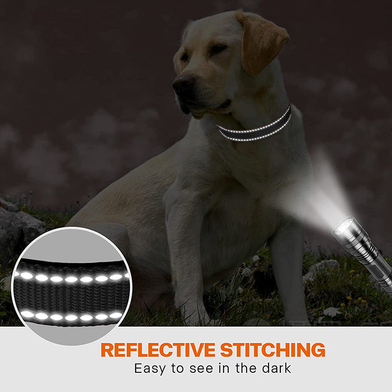 Light Blue 5pcs Tactical Reflective Dog Collar with Quick-Release Safety Lock | Neoprene Padded Nylon | GPS Tracker Pouch Compatible