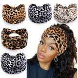 Khaki Leopard print Yoga Headband – Elastic Sweat-Wicking Hairband for Women - Front View