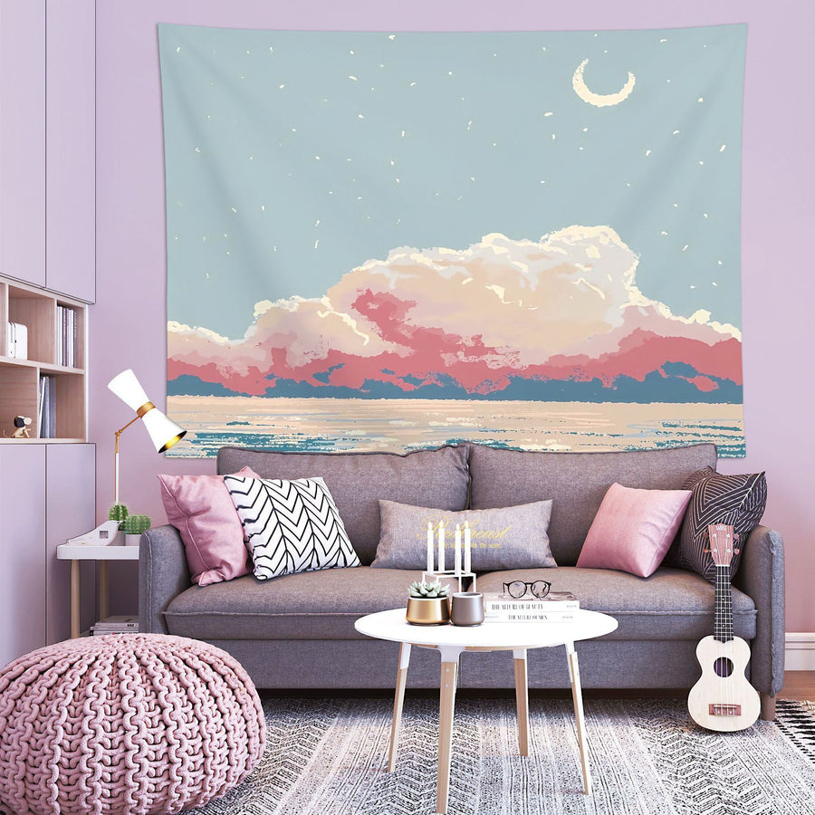 Moonlight by the Sea Design Wall Tapestry 200x150cm - Soft Plush Fabric Hanging for Bedroom, Living Room, Dorm Decor - Includes Mounting Kit for Easy Installation