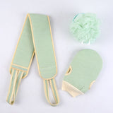 Green 3-Piece Exfoliating Bath Set with Long-Handle Back Scrubber, Exfoliating Glove & Loofah Sponge for Deep Cleansing