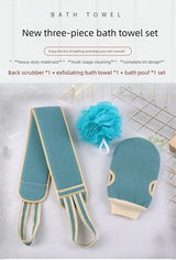Green 3-Piece Exfoliating Bath Set with Long-Handle Back Scrubber, Exfoliating Glove & Loofah Sponge for Deep Cleansing - Side View